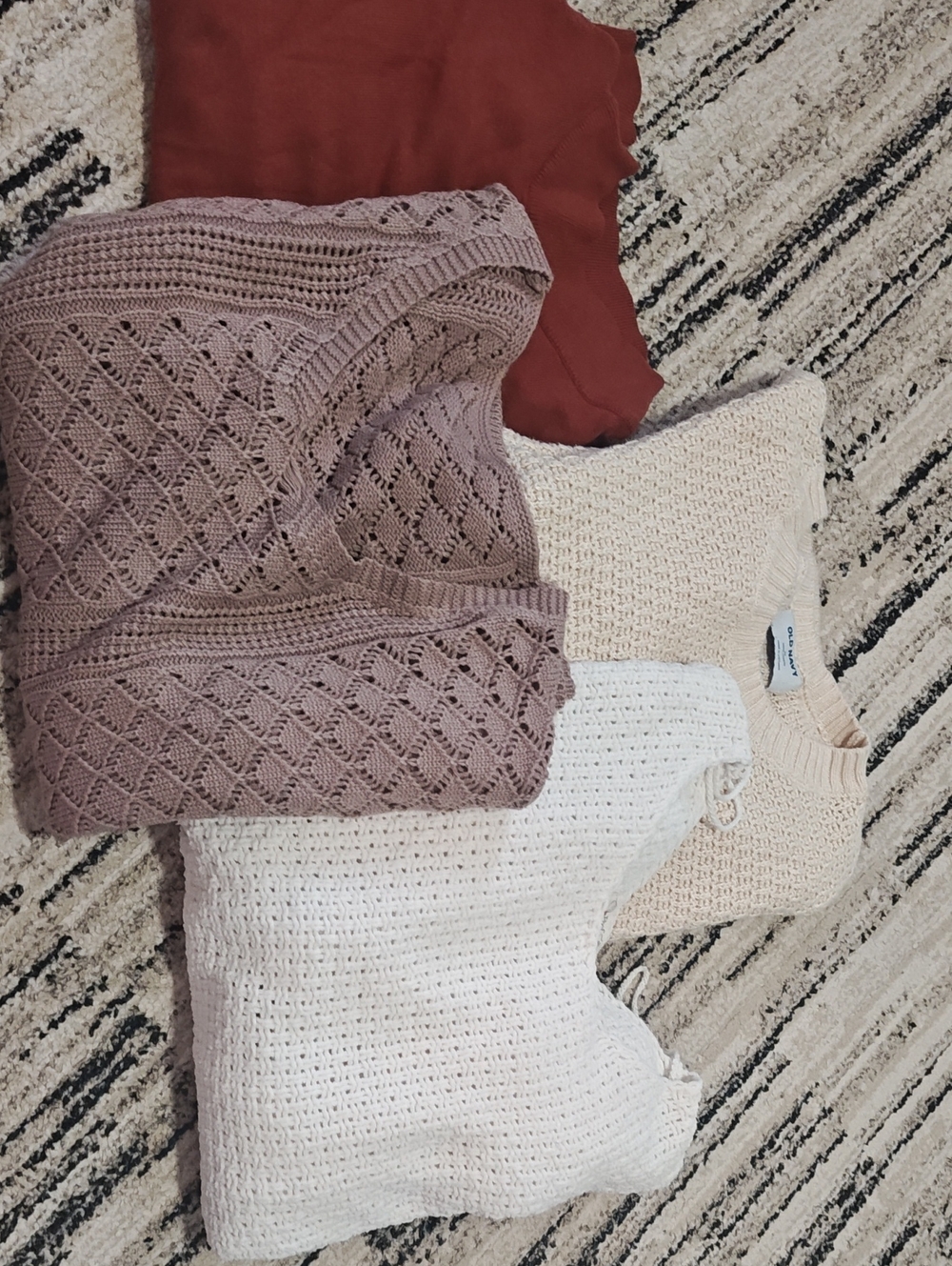 4 Sweater Bundle! Poof! Cream and White Knit Tops Set, Old Navy, Rust, Cream